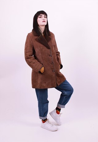 VINTAGE 60'S BROWN SOFT SHEEPSKIN COAT SIZE SMALL