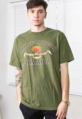 VINTAGE HARLEY-DAVIDSON JAMAICA T-SHIRT LOGO 90S X 8.6