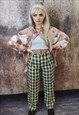  RETRO PRINT JOGGERS CHECK PANTS OLD CHESS OVERALLS IN GREEN
