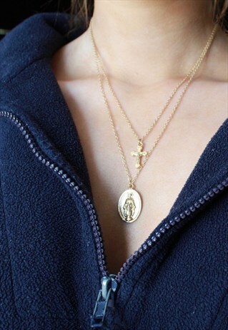 VIRGIN MARY AND CROSS VINTAGE PENDANT