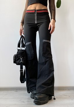 Vintage 00's Y2K Unique Black Techno Rave Flared Trousers