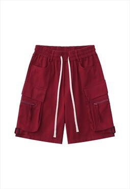 Cargo pocket utility shorts premium skater pants in red