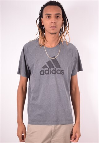 ADIDAS MENS VINTAGE T-SHIRT TOP LARGE GREY 90S