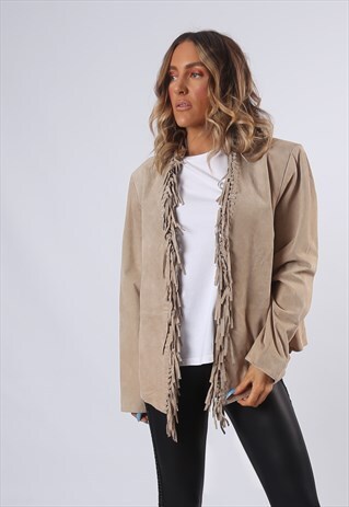 TASSEL FRINGE SUEDE LEATHER JACKET UK 14 (BFBL)