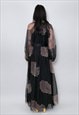 70'S VINTAGE BLACK SHEER BELL SLEEVE LADIES MAXI DRESS