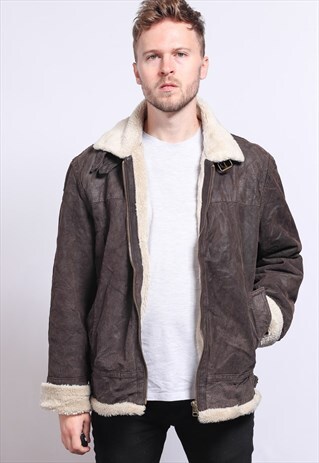 VINTAGE LEATHER AVIATOR FLEECE JACKET