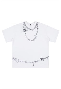 Chain print t-shirt rocker top grunge punk tee in white