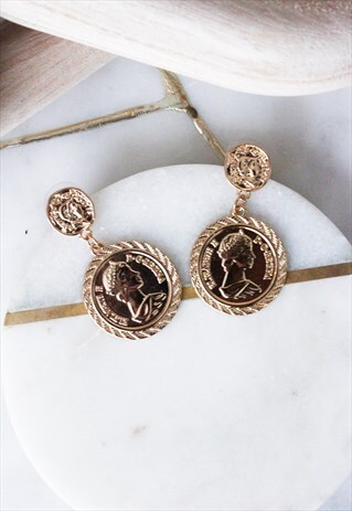GOLD DROP COIN STUD MINIMALIST EVERYDAY EARRINGS