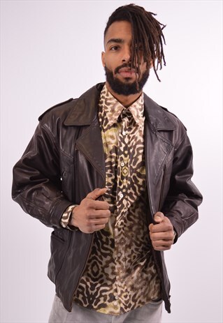 VINTAGE HENRY MADDOCK LEATHER JACKET BROWN