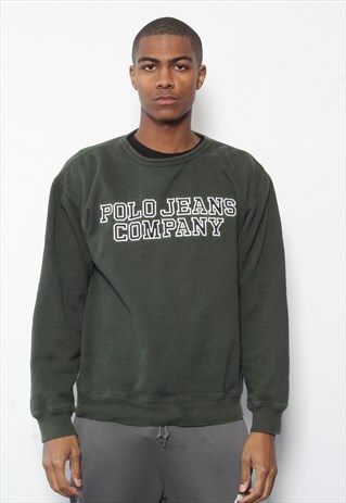 VINTAGE POLO JEANS SPELLOUT SWEATSHIRT GREEN