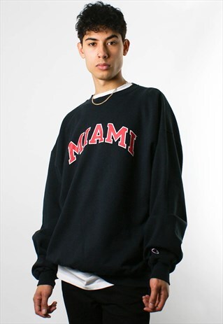 CHAMPION SWEATSHIRT, ROUND NECK SWEATER, BLACK