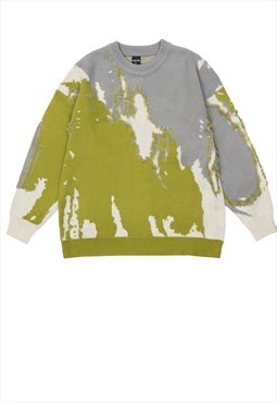 Distressed sweater knitted Punk jumper abstract top in green