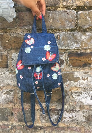 DENIM EMBROIDERY SMALL BACK PACK