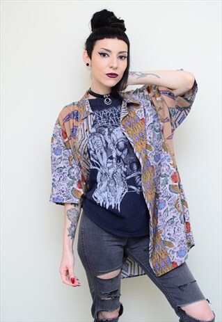 VINTAGE 90'S ABSTRACT INDIE PATTERNED OVERSIZED SHIRT