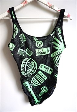 Vintage 90s One piece Swimwear Swimsuit Floral Flowers