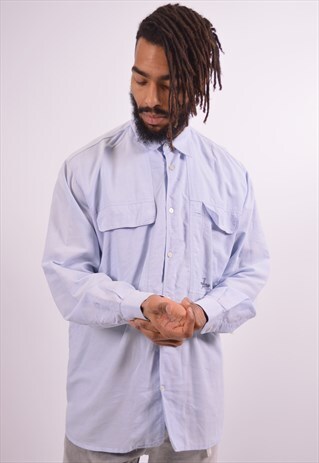 TRUSSARDI MENS VINTAGE SHIRT LARGE BLUE 90S