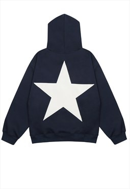 Star hoodie geometric pullover retro print jumper in blue