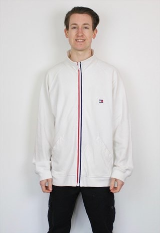 VINTAGE TOMMY HILFIGER COTTON TRACK JACKET IN WHITE