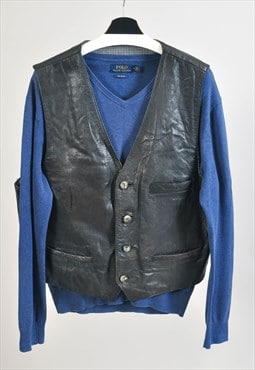 Vintage 90s real leather vest in black