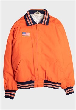 Y2k Orange Long Sleeve Varsity Bomber Jacket
