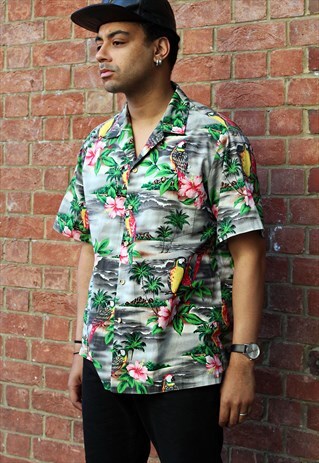 VINTAGE ALOHA HAWAII PARROT HAWAIIAN SHIRT