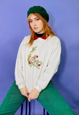 Vintage Cottagecore Flowers Embroidered Collared Sweatshirt