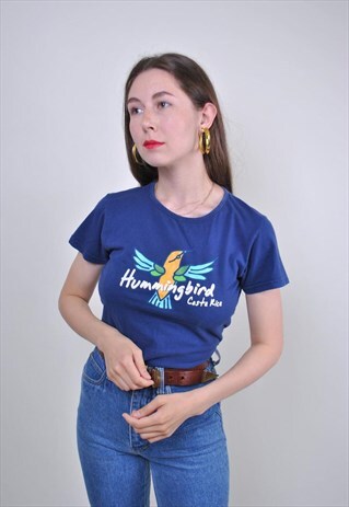 VINTAGE COSTA RICA HOLIDAYS TSHIRT WITH BIRD PRINT, SIZE S