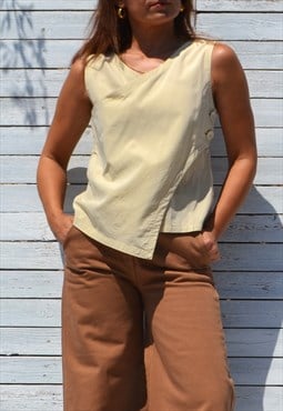 Vintage beige cupro/cotton v neck asymmetrical top.