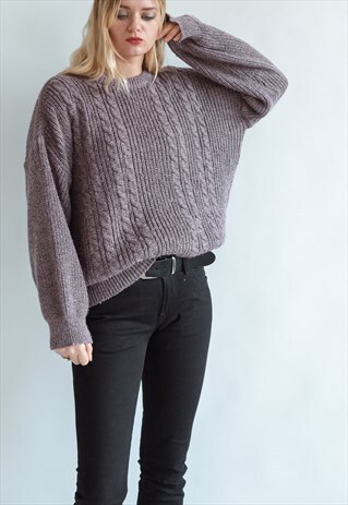 VINTAGE 80S MINIMAL WINTER JUMPER IN OFF PURPLE