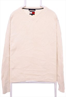 Tommy Hilfiger 90's Knitted V Neck Jumper Large Beige Cream