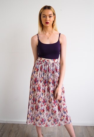 VINTAGE FLORAL PLEATED MIDI SKIRT