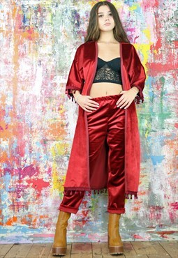 Red Velvet Pants & Tassel Kimono Co-Ordinates
