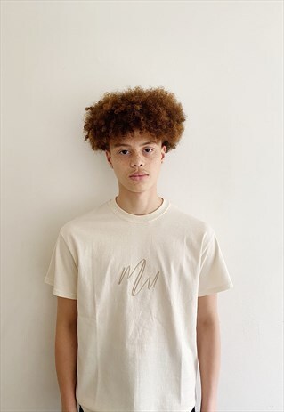 SIGNATURE T-SHIRT IN OFF-WHITE WITH EMBROIDERY