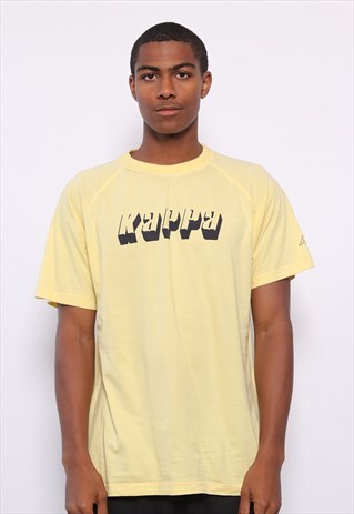 VINTAGE KAPPA BIG LOGO SPELLOUT T-SHIRT YELLOW