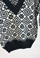 VINTAGE 90S HAND KNIT JUMPER IN BLACK AND WHITE