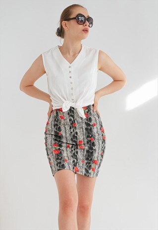 Vintage Y2k Highwaisted Mini Floral Printed Pencil Skirt XXS