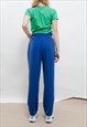 VINTAGE 80S PLEATED BLUE STRAIGHT LEG TROUSERS WITH POCKETS 