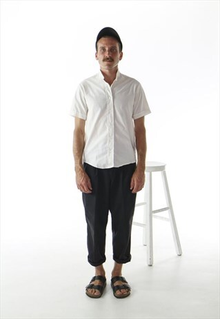 MAO COLLAR WHITE SHIRT / SHORT SLEEVE SHIRT