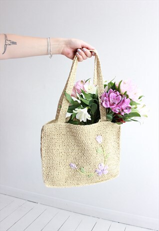 VINTAGE 90S Y2K FLORAL STRAW HANDBAG