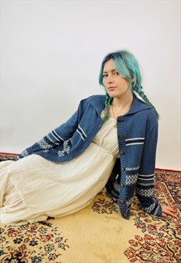 Vintage Grandad Knitted 90s Abstract Cottage Boho Cardigan
