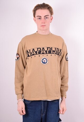 NAPAPIJRI MENS VINTAGE SWEATSHIRT JUMPER SMALL BROWN 90'S