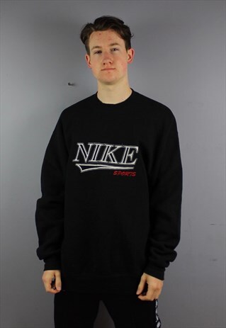 VINTAGE NIKE SPORTS SWEATSHIRT IN BLACK WITH EMBROIDERED SPE