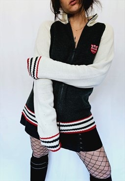 Vintage 90s grey & white varsity minimalist zip cardigan