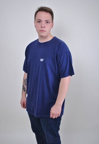 BLUE CAT T-SHIRT, 90S LOGO TEE, WORKER SHIRT, SIZE XL