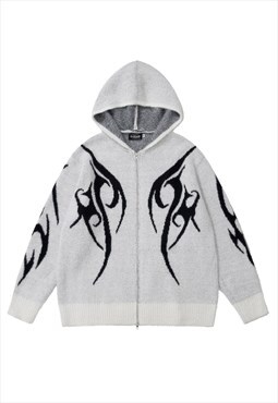 Tattoo print hoodie knitted utility pullover grunge jumper