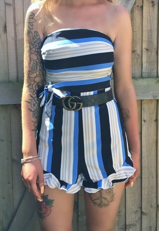 BLUE BANDEAU TOP & SHORTS CO-ORD SET
