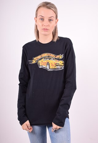 WRANGLER WOMENS VINTAGE TOP LONG SLEEVE LARGE BLACK 90'S