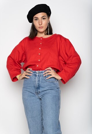 RED SWEATER CARDIGAN L