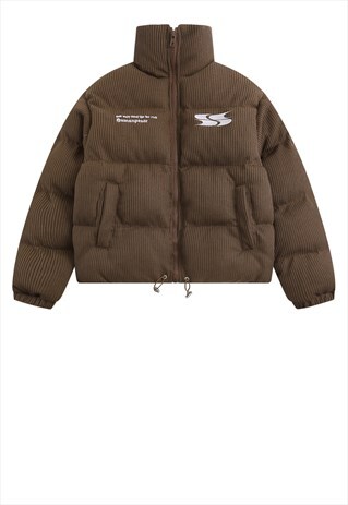 KNITTED BOMBER JACKET GRUNGE RETRO PUFFER IN BROWN