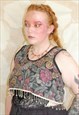VINTAGE TAPESTRY FLORAL CROP TOP BEADED SIZE L/XL HANDMADE